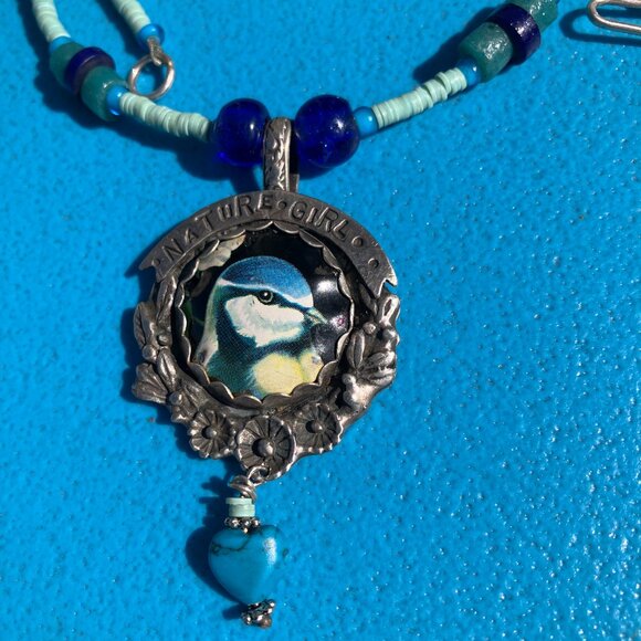 Sweet Bird Studio "Nature Girl" sterling silver pendant and trade beads necklace - Picture 2 of 4